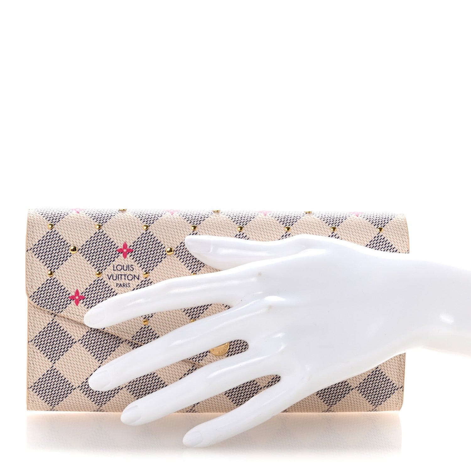 Louis Vuitton Damier Azur Studded Sarah Wallet NM Fuchsia 2 of 8
