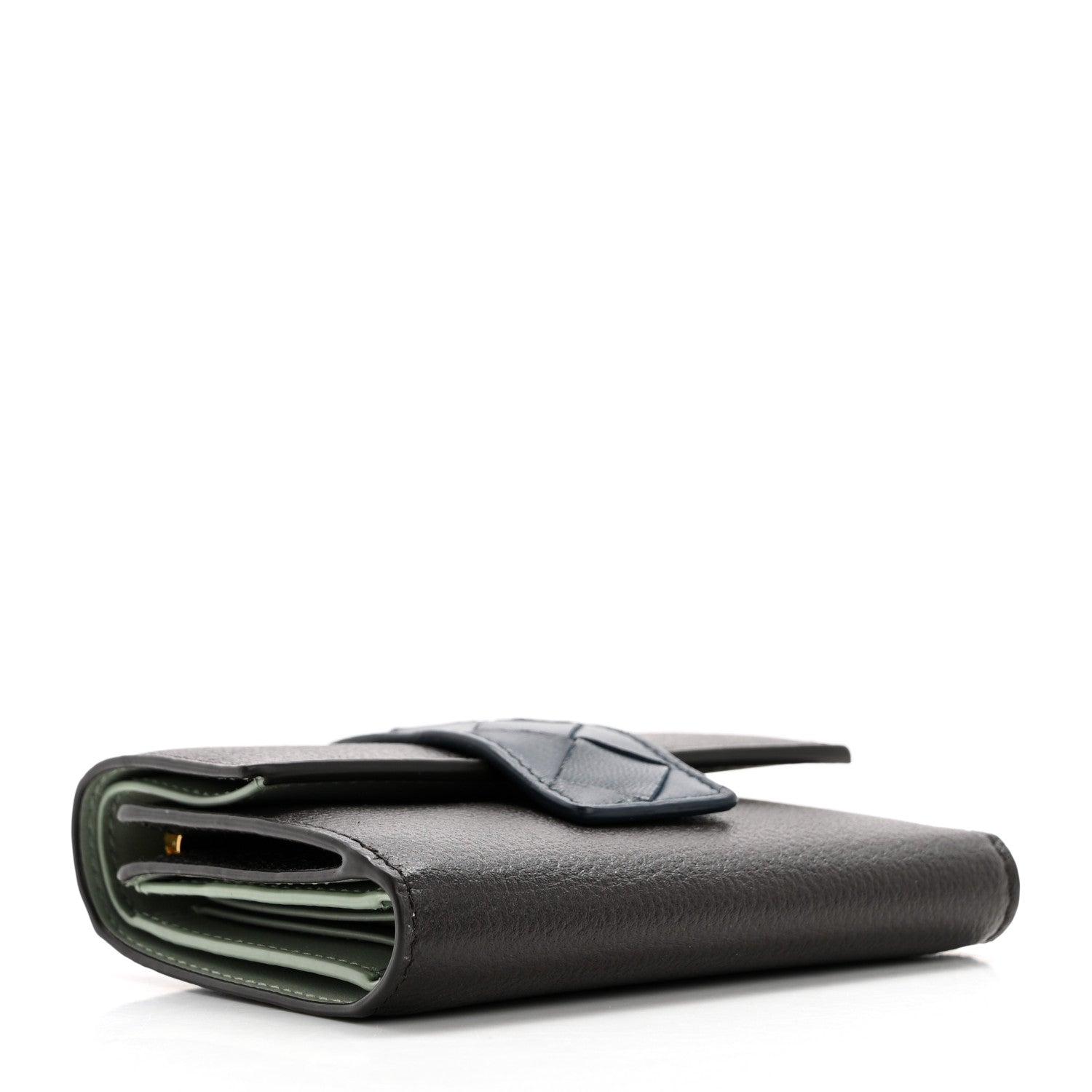 Bottega Veneta Lambskin Calfskin Tag Tri-Fold Zip Wallet Fondant Deep Blue 4 of 8