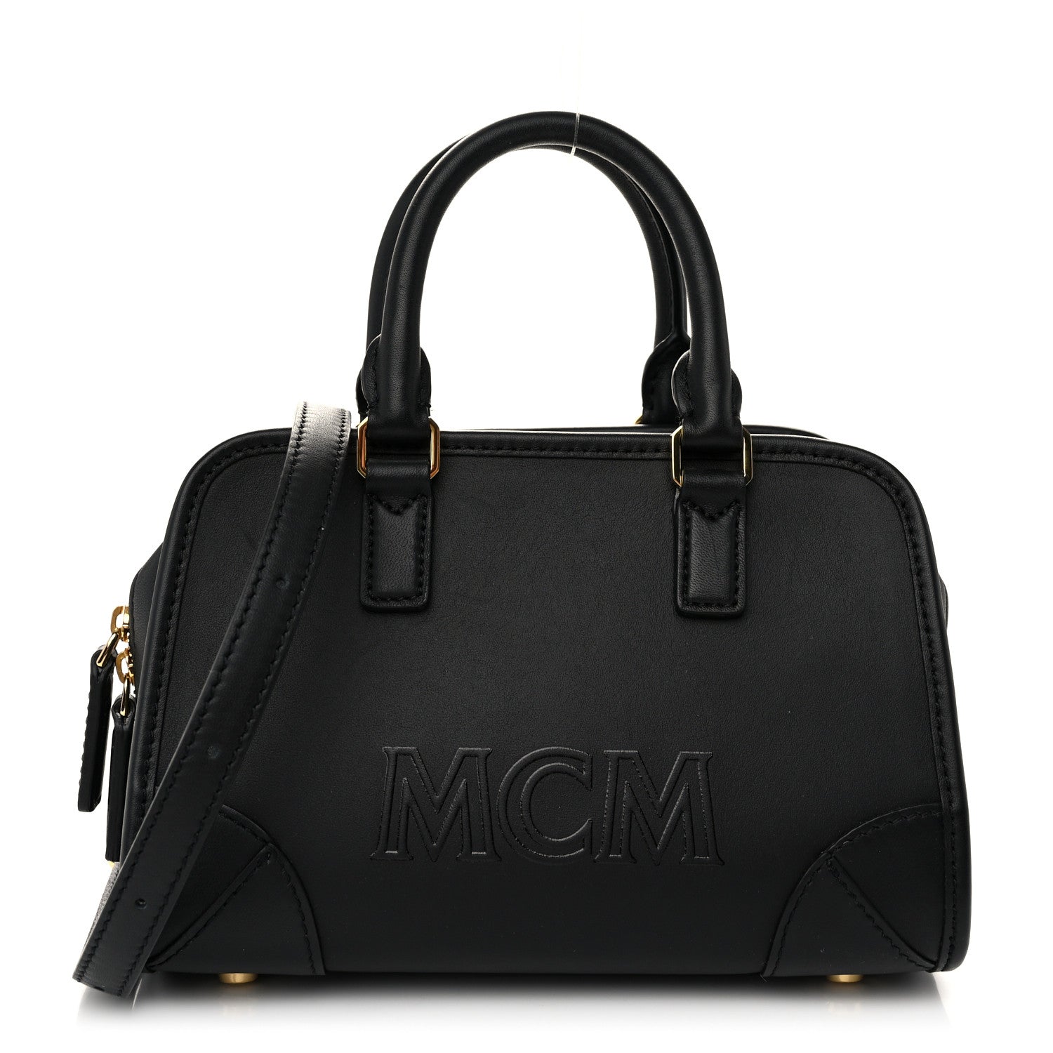 MCM Calfskin Mini Aren Boston Bag Black 1 of 9