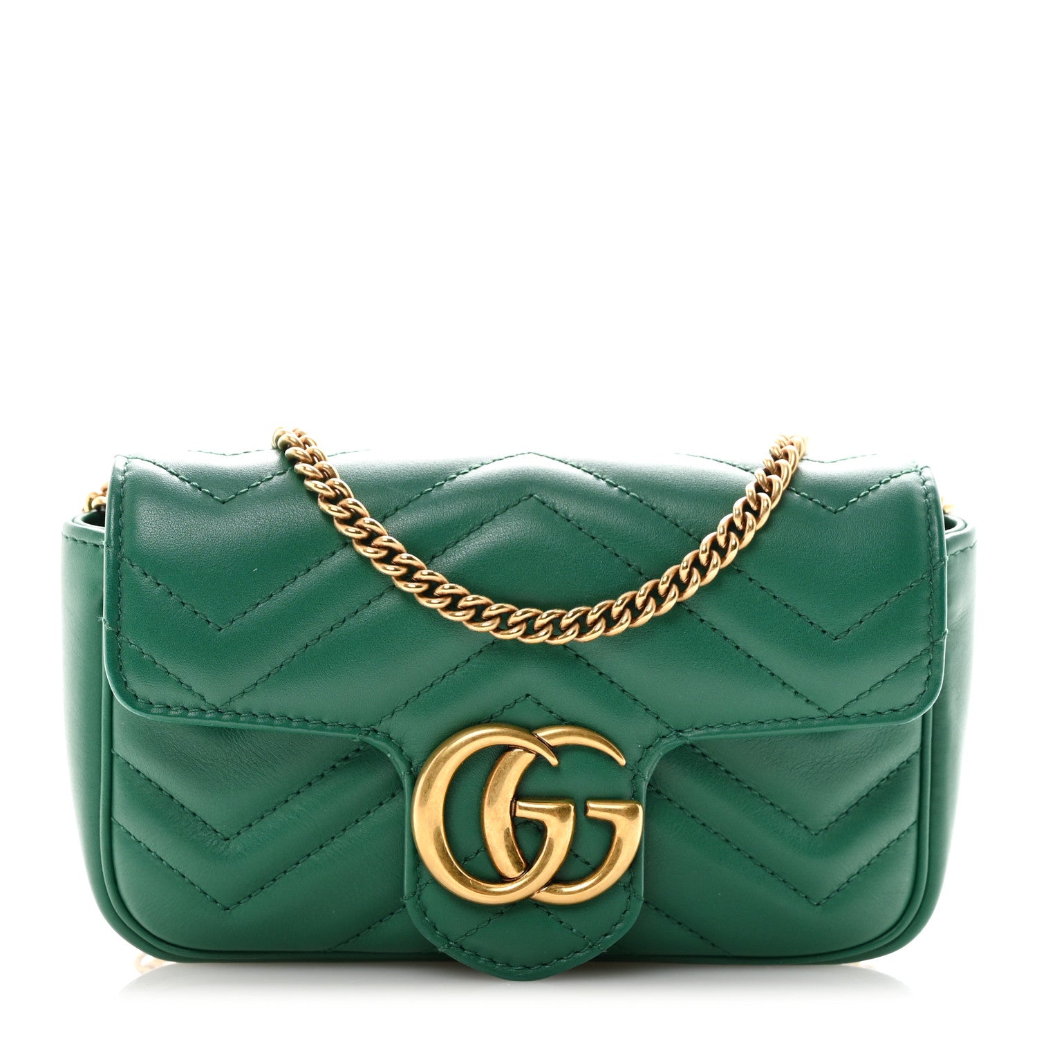 Gucci Calfskin Matelasse Super Mini GG Marmont Shoulder Bag Emerald Green 1 of 11