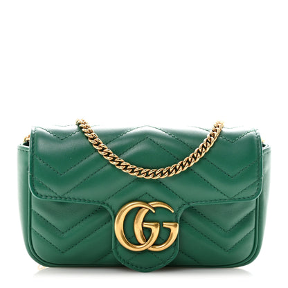 Gucci Calfskin Matelasse Super Mini GG Marmont Shoulder Bag Emerald Green 1 of 11