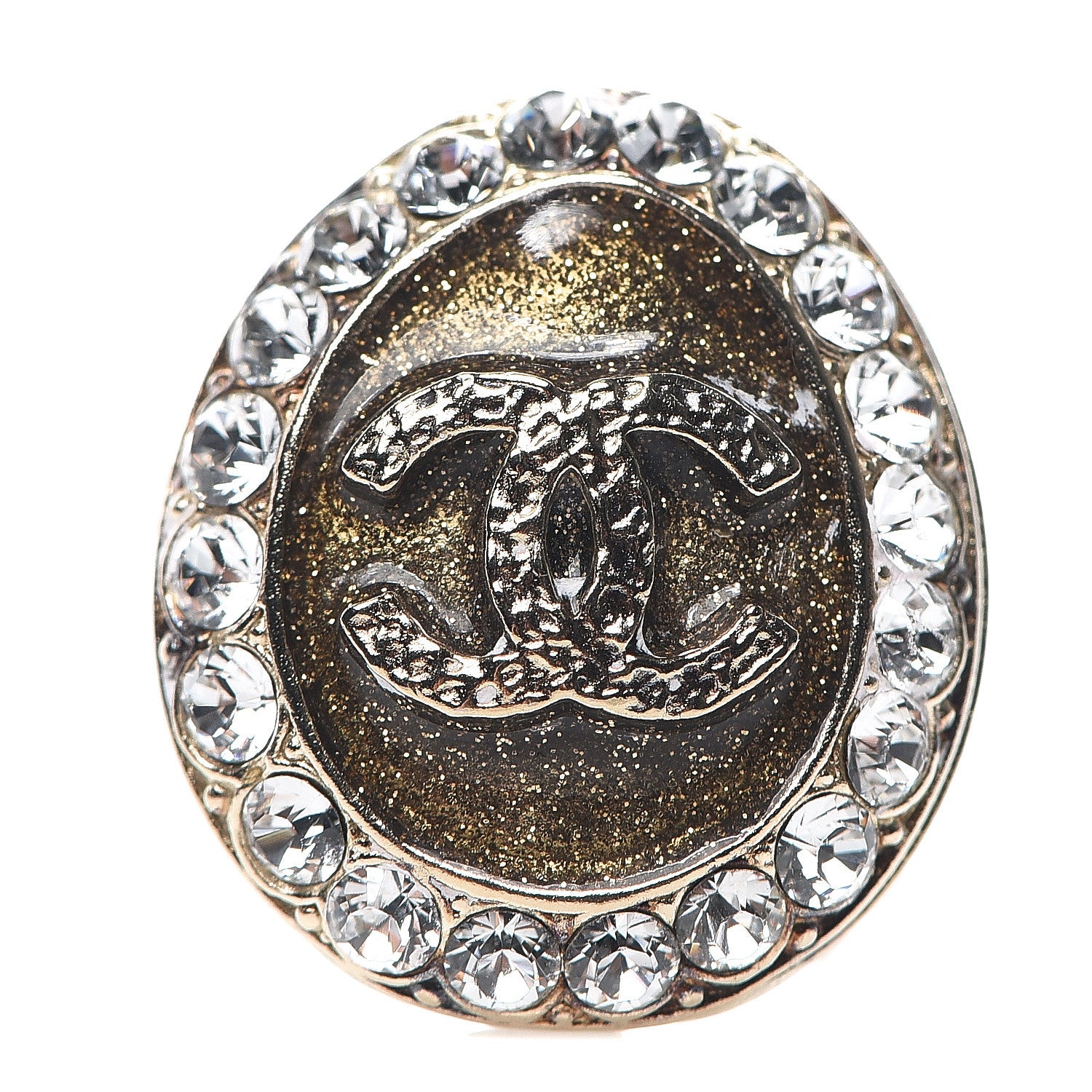 Chanel Crystal CC Coco Loves You Locket Ring 6.25 Gold 1 of 5