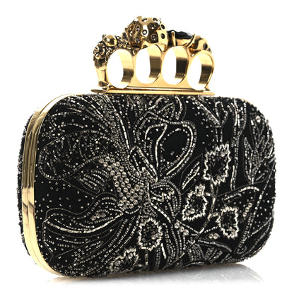 Alexander McQueen Suede Embroidered Knuckle Box Clutch Black 3 of 12