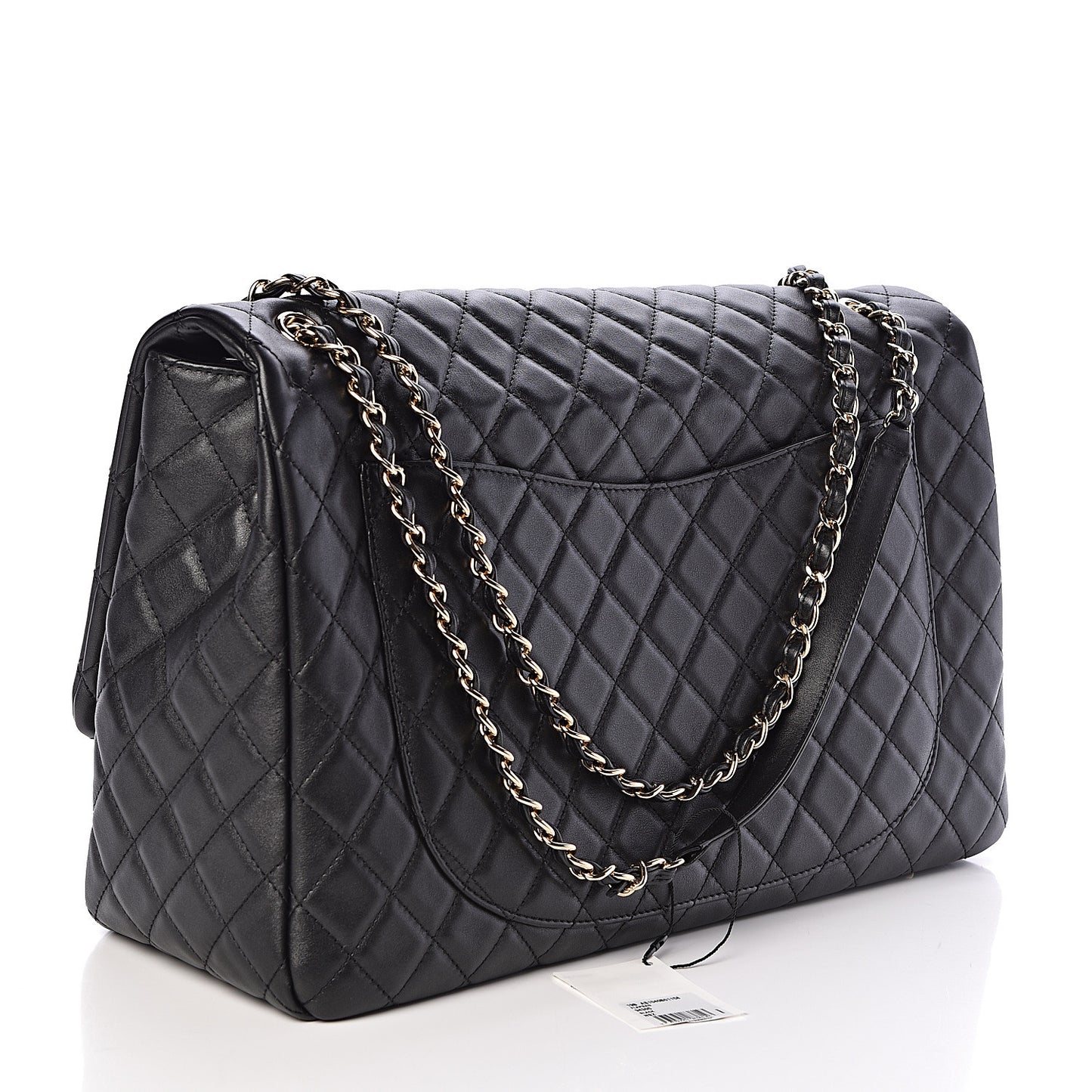 Metallized Calfskin Quilted XXL Travel Flap Bag Black