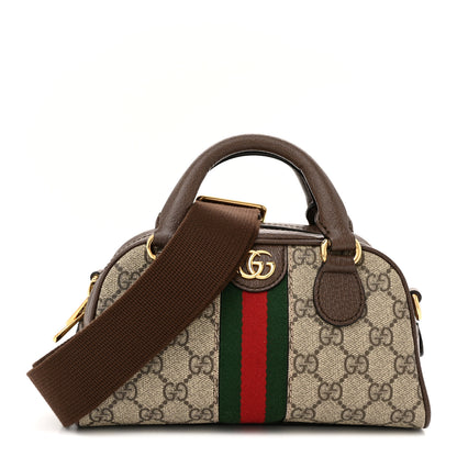 Gucci GG Supreme Monogram Textured Dollar Calfskin Web Mini Ophidia Top Handle Bowler Bag Beige Ebony New Acero 1 of 11