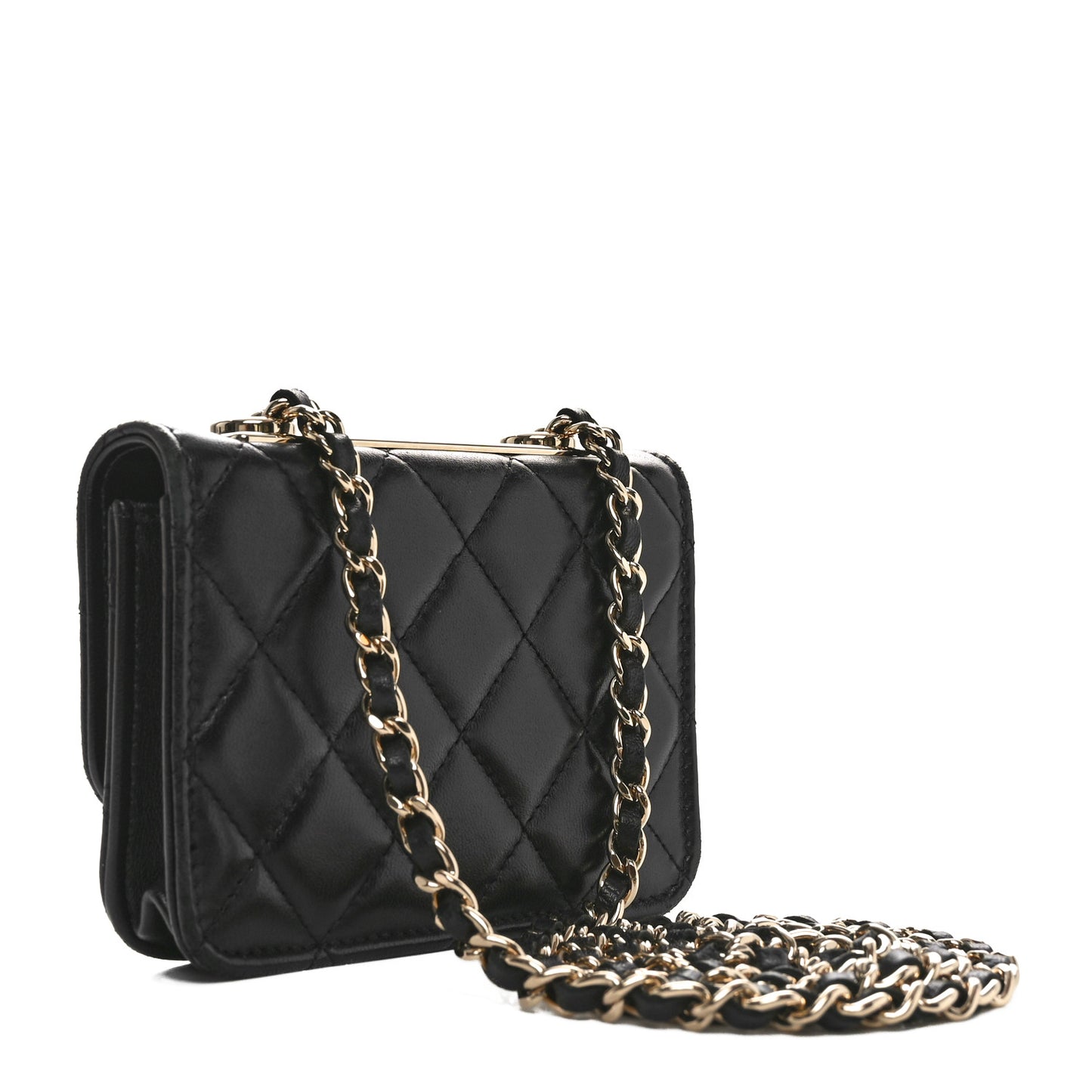 Lambskin Quilted Trendy CC Card Holder On Chain Black