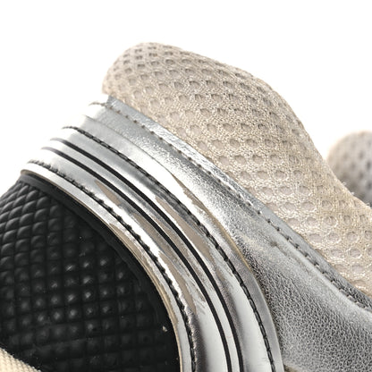 Chanel Fabric Laminated Calfskin Stretch CC Womens Sneakers 38.5 White Gold Silver 14 of 15