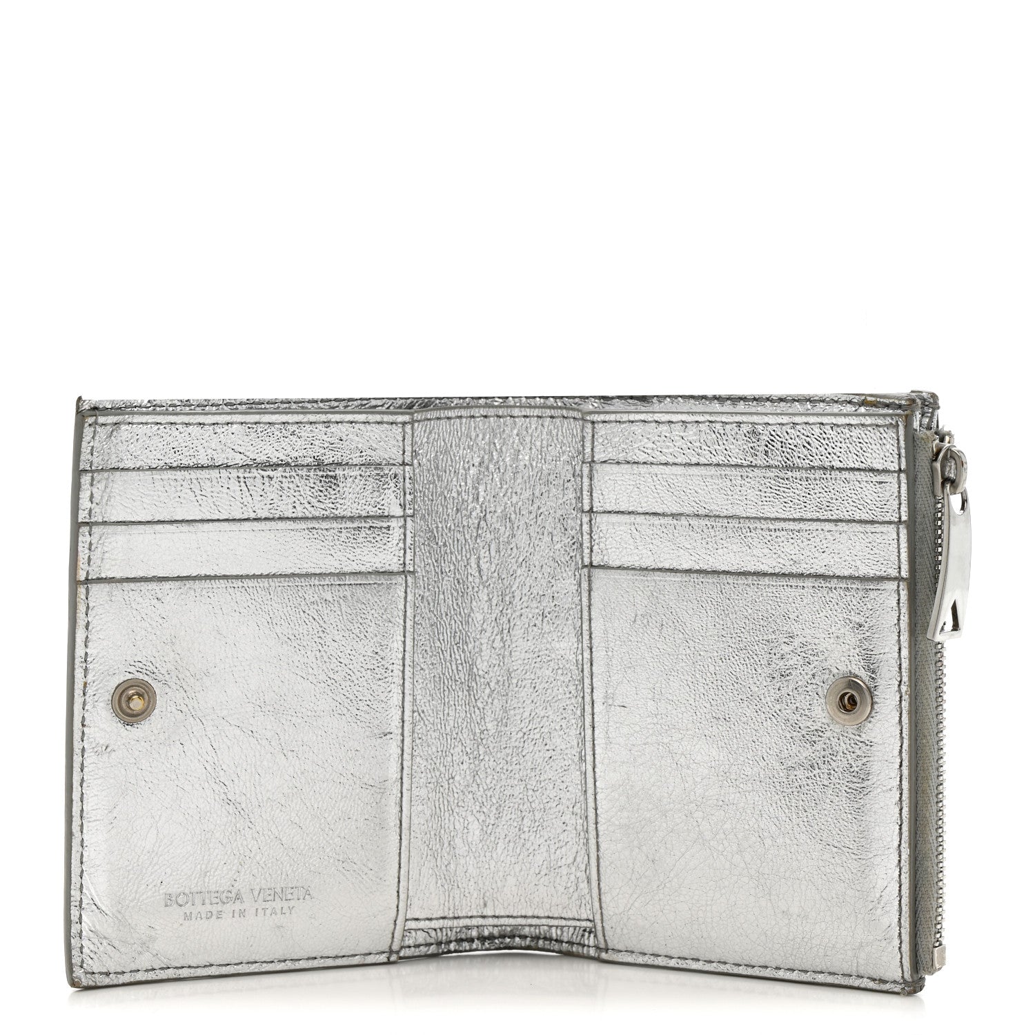 Bottega Veneta Metallic Nappa Intrecciato Small Bi-Fold Zip Wallet Silver 5 of 8