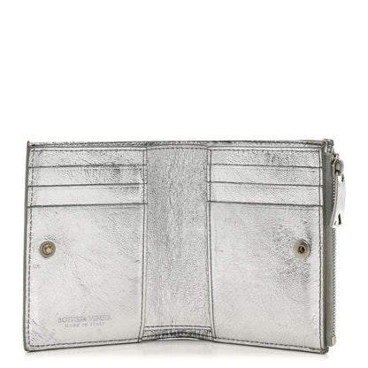 Bottega Veneta Metallic Nappa Intrecciato Small Bi-Fold Zip Wallet Silver 5 of 8