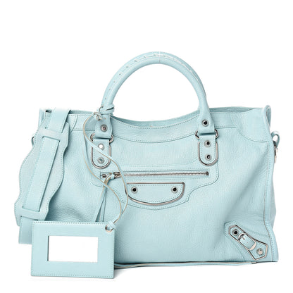 Balenciaga Chevre Silver Metallic Edge Hardware City Bleu Maldives 1 of 10