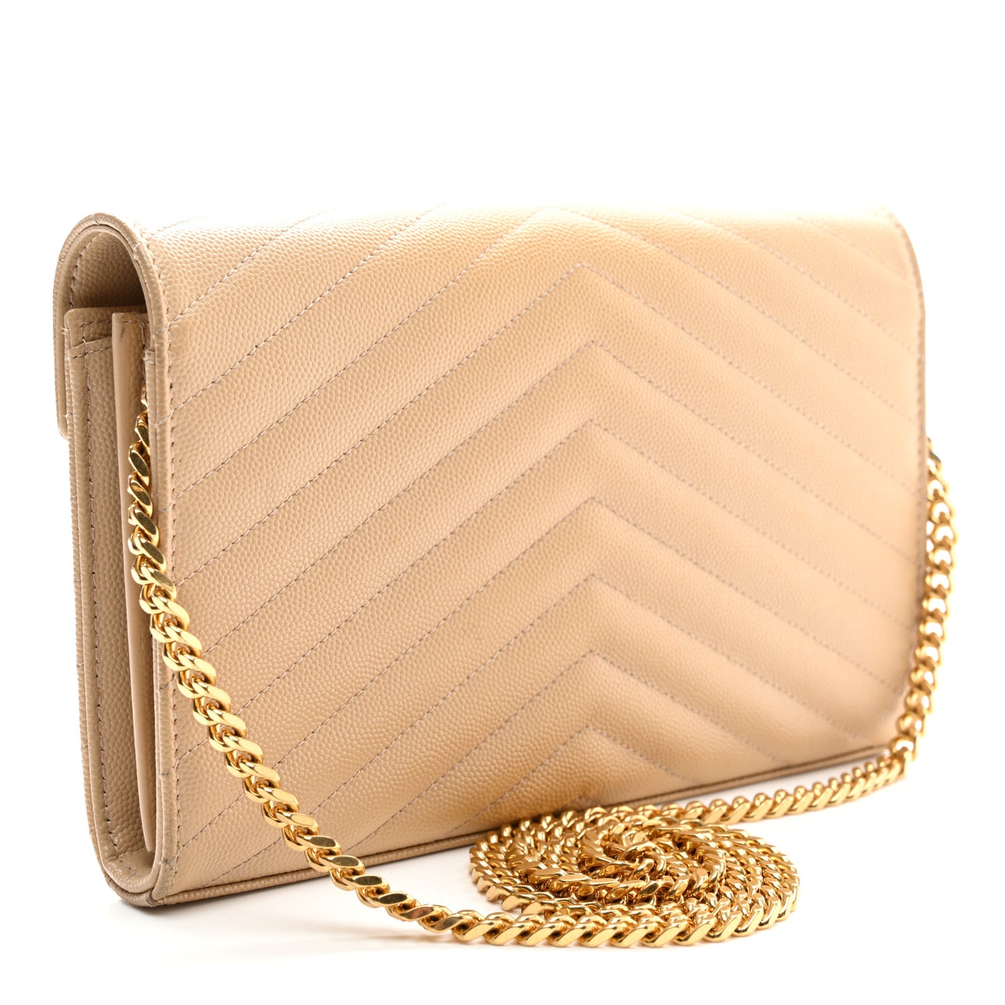 Grain De Poudre Matelasse Chevron Monogram Chain Wallet Nude Powder