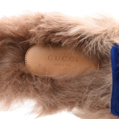 Gucci Velvet Fur Womens Princetown Slippers 37.5 Cobalt Blue 7 of 8
