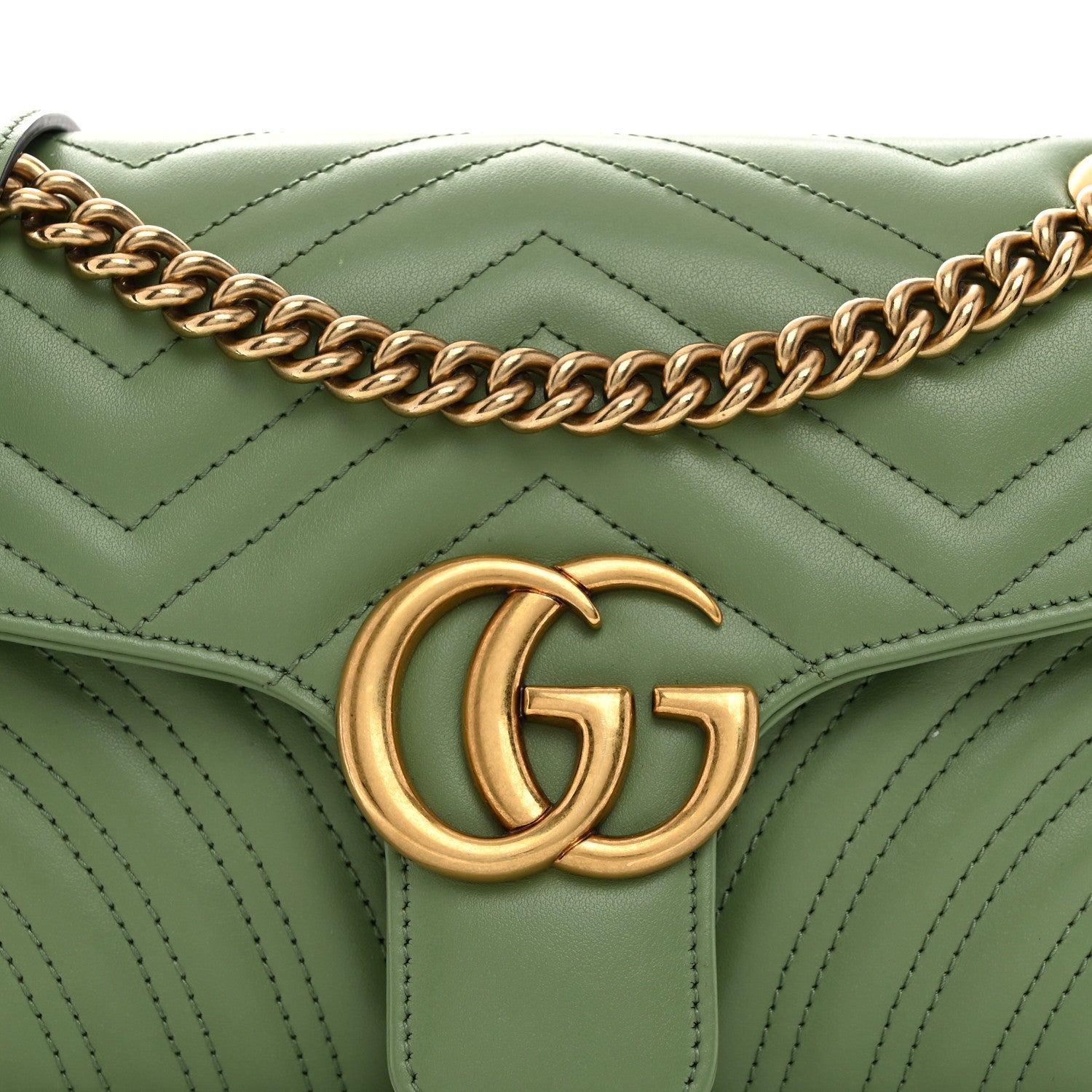 Gucci Calfskin Matelasse Small GG Marmont Shoulder Bag Salamander Green 7 of 9