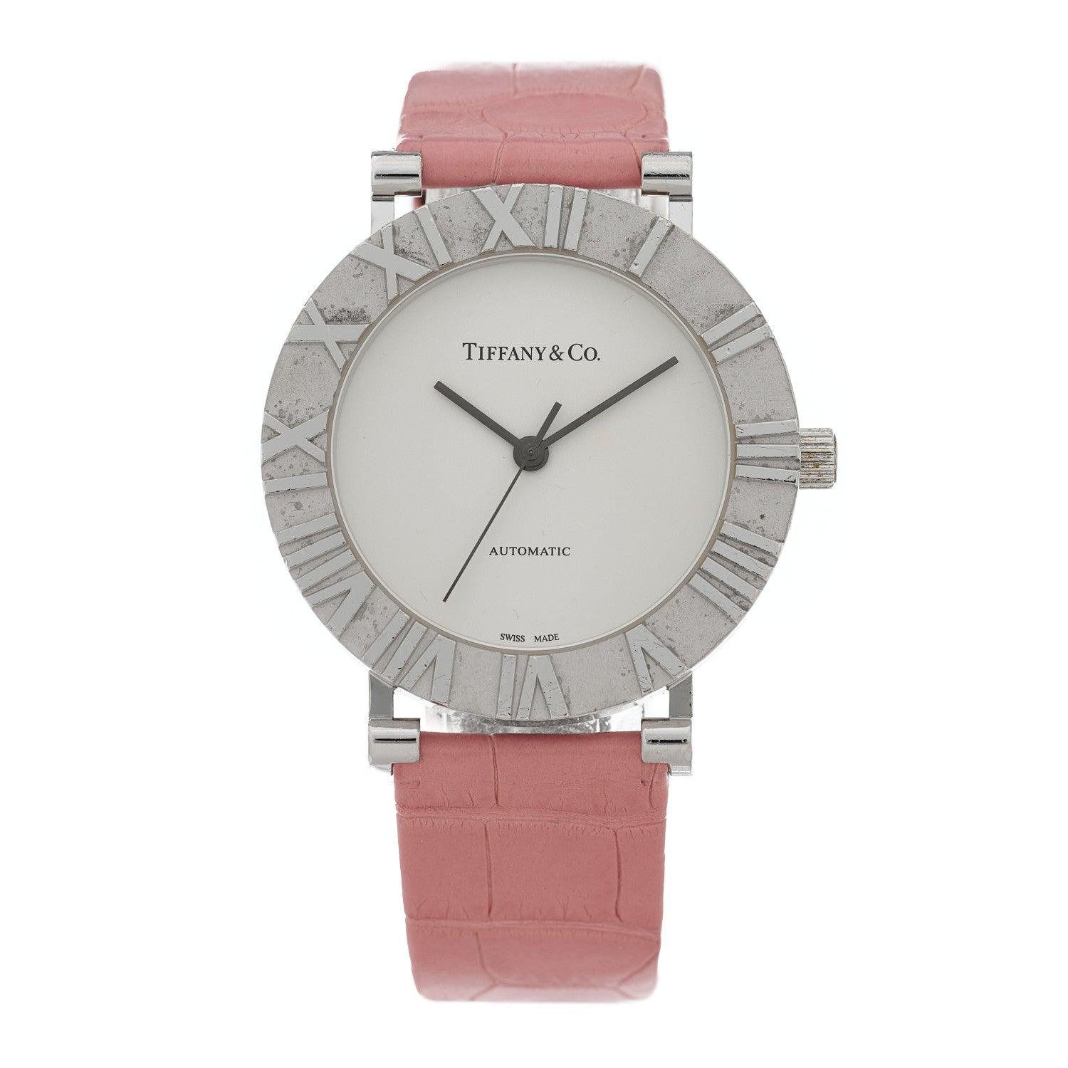 Tiffany Sterling Silver Alligator 39mm Atlas Automatic Watch Pink 1 of 6