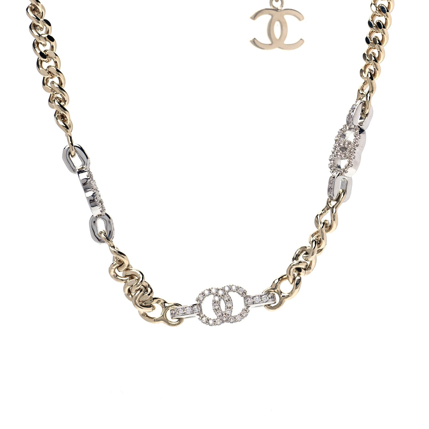 Chanel Crystal Chain CC Link Choker Gold Silver 1 of 4