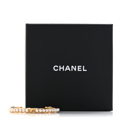 Chanel Pearl CC Cuff Bracelet M Gold Pearly White 5 of 5