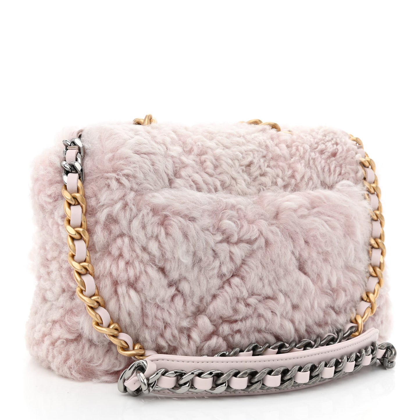 Shearling Sheepskin Medium Chanel 19 Flap Light Pink