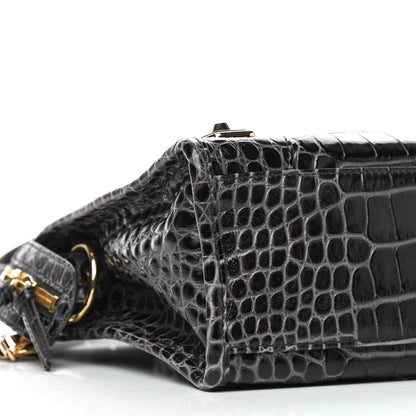 Balenciaga Shiny Supple Calfskin Crocodile Embossed Gold Metallic Edge Hardware S City Dark Grey 5 of 9