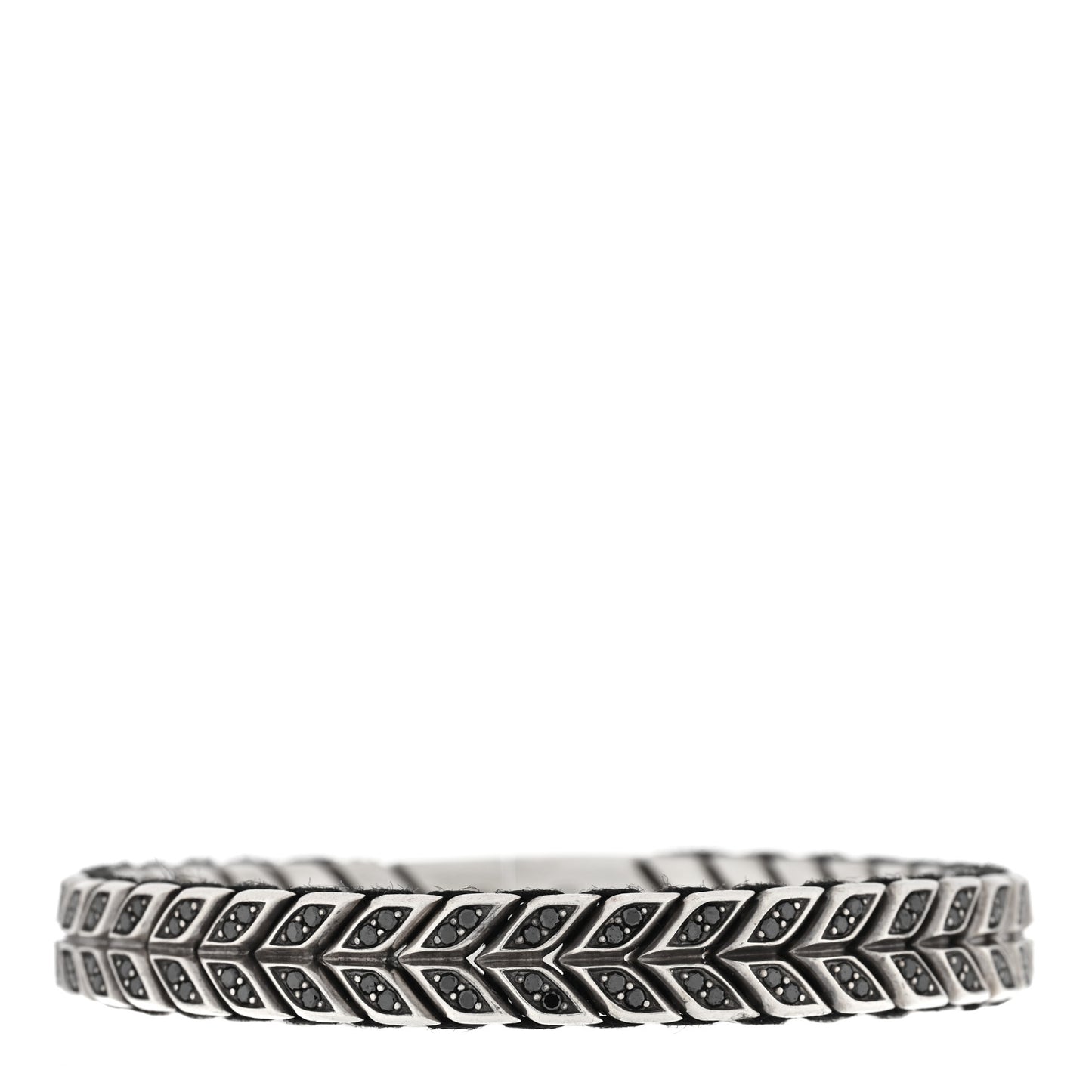Sterling Silver Black Diamond 9mm Chevron Woven Bracelet