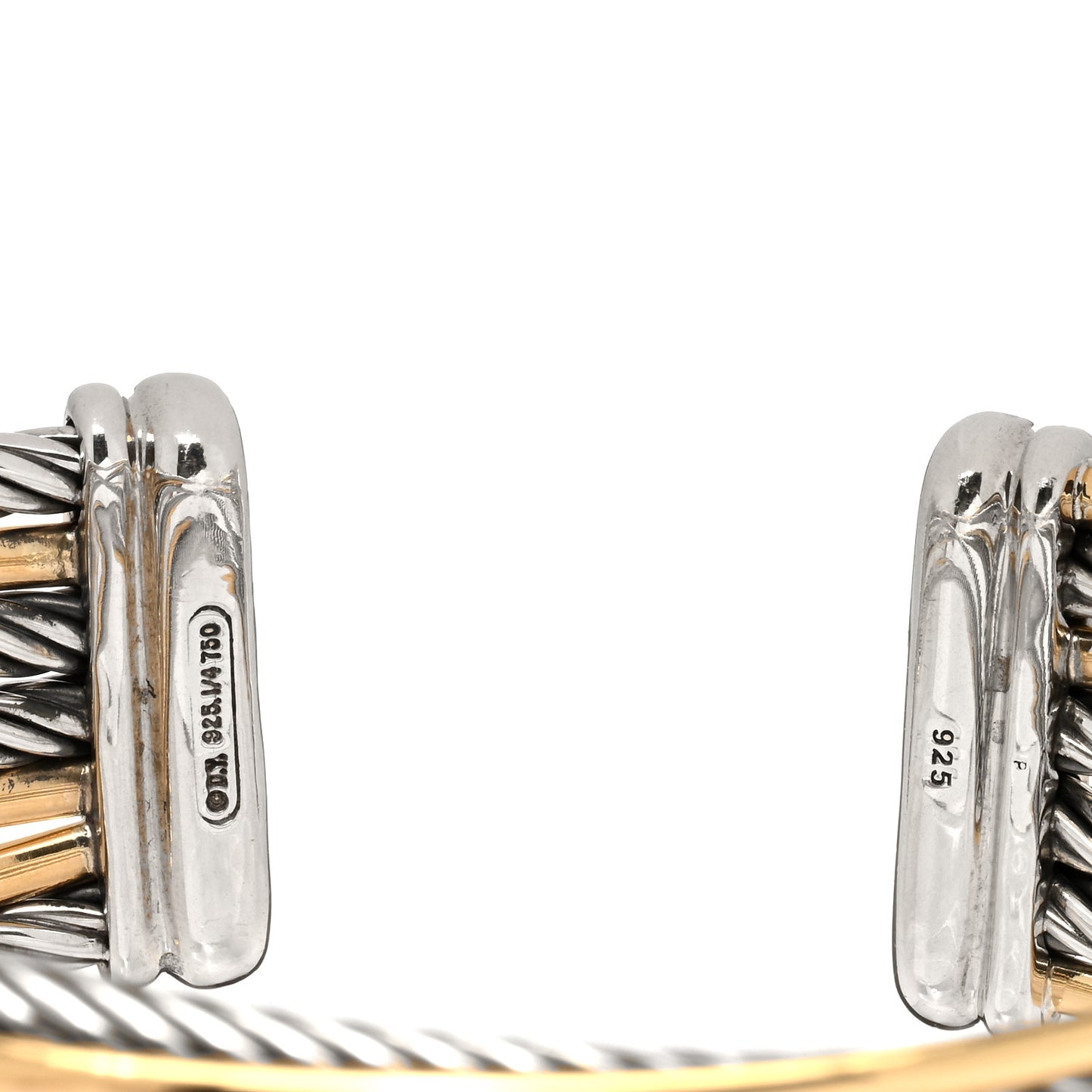 Sterling Silver 18K Yellow Gold 21mm Four Row Crossover Cuff Bracelet