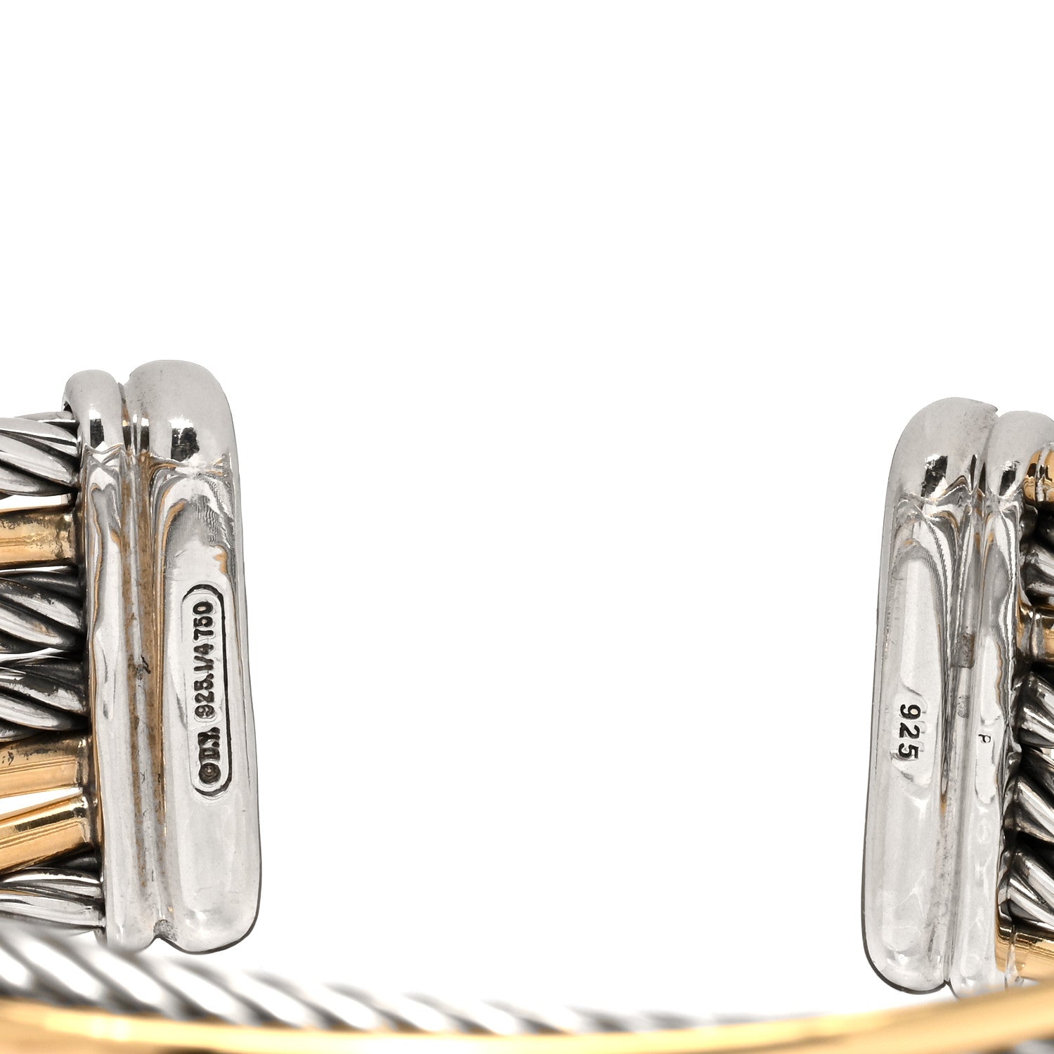 David Yurman Sterling Silver 18K Yellow Gold 21mm Four Row Crossover Cuff Bracelet 3 of 3