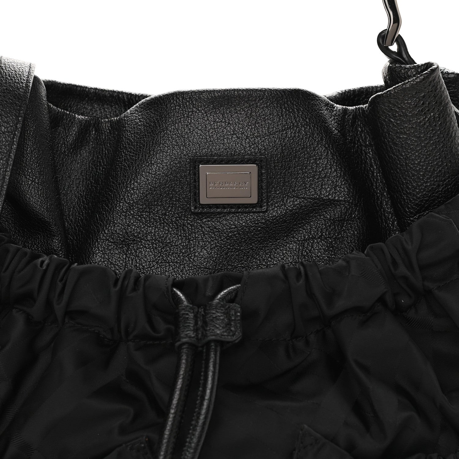 Burberry Nylon Tonal Check Drawstring Tote Black 8 of 10
