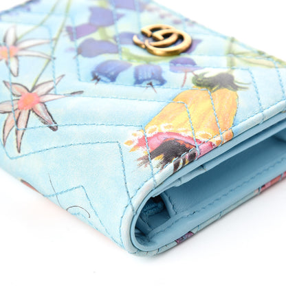Gucci X UNSKILLED WORKER Calfskin Matelasse Flora Painted GG Marmont Card Case Wallet Cloudy Blue Multicolor 10 of 11
