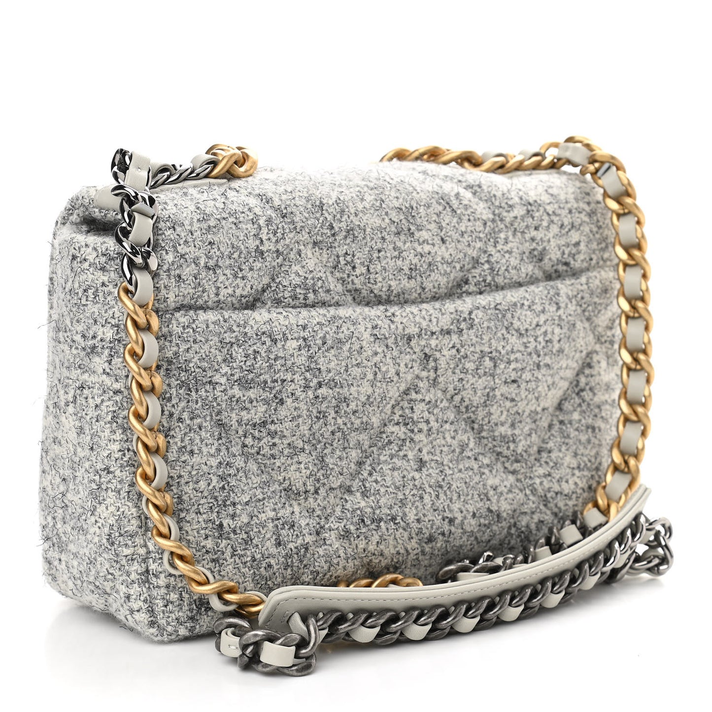 Tweed Quilted Medium Chanel 19 Flap Grey Ecru