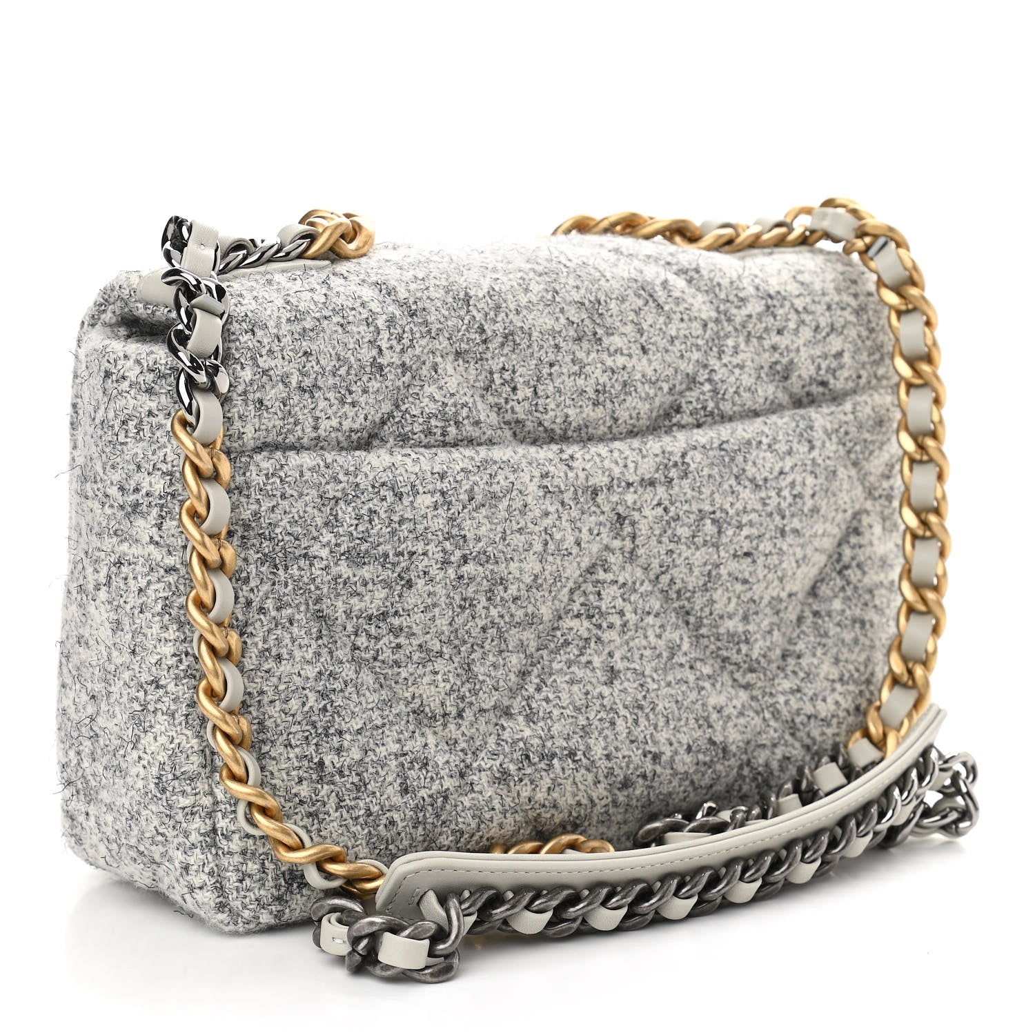 Chanel Tweed Quilted Medium Chanel 19 Flap Grey Ecru 3 of 10