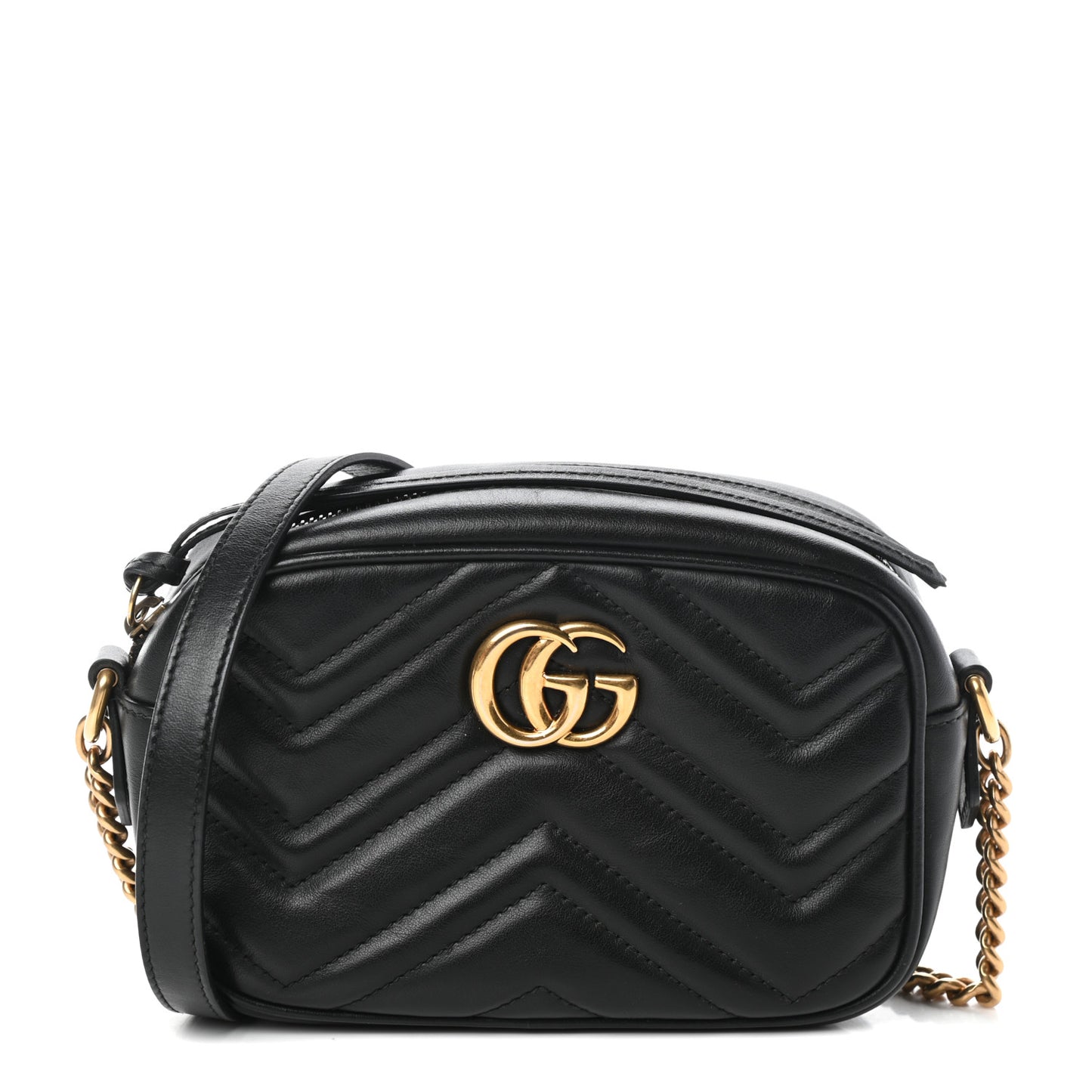 Calfskin Matelasse Mini GG Marmont Chain Shoulder Bag Black