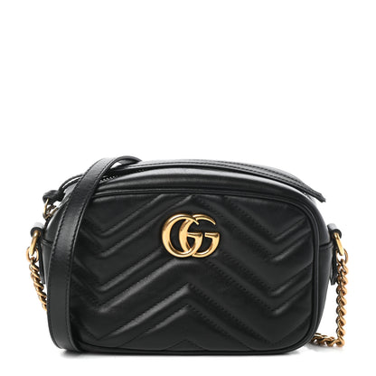 Gucci Calfskin Matelasse Mini GG Marmont Chain Shoulder Bag Black 1 of 9