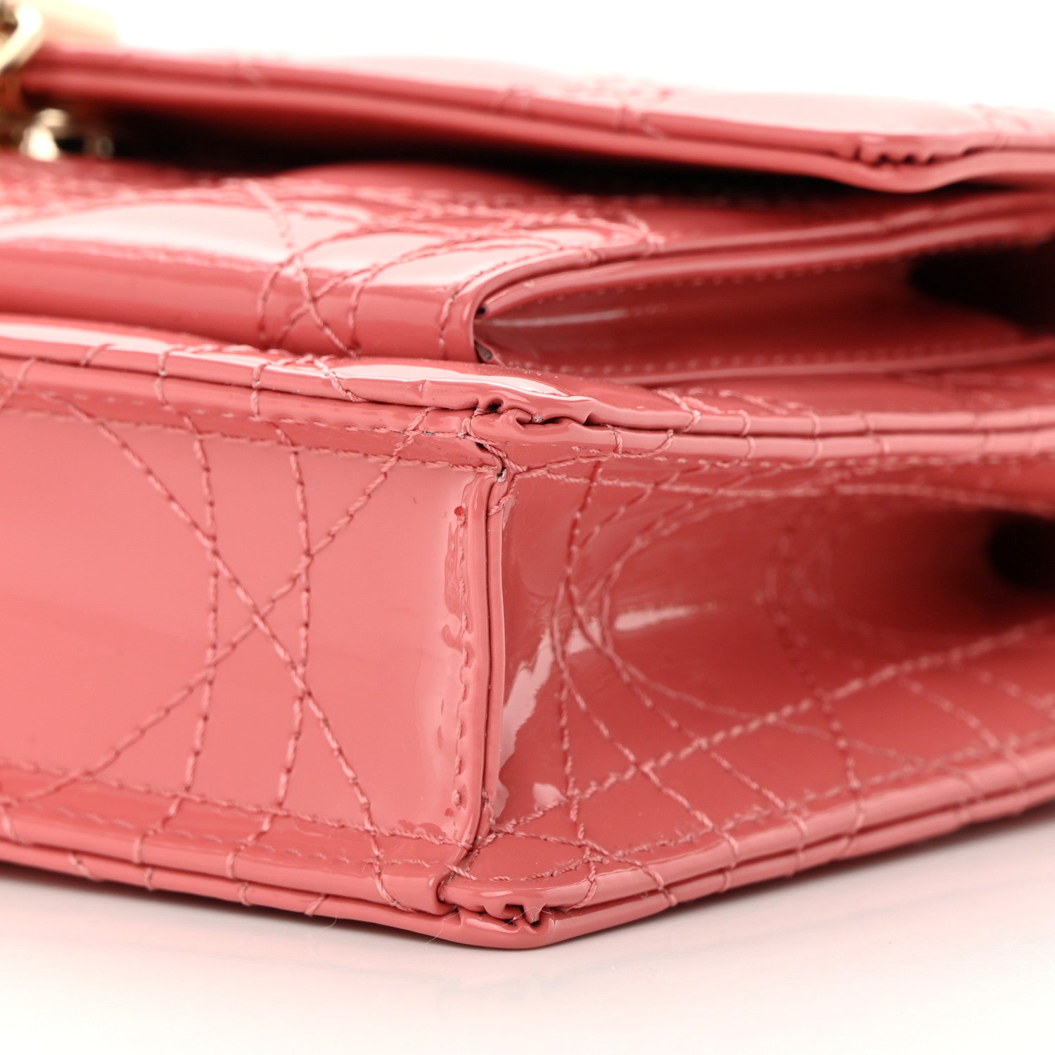 Christian Dior Patent Cannage Lady Dior Chain Pouch Pink 10 of 13