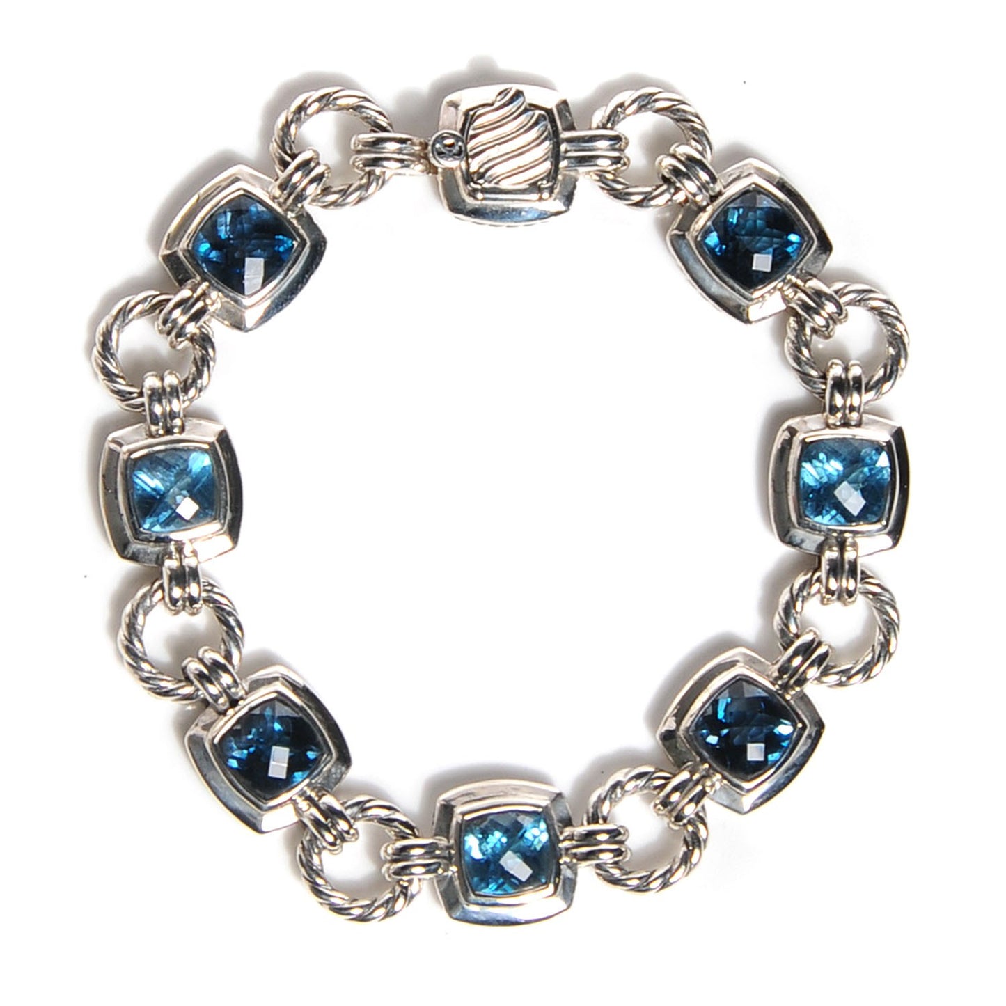 Sterling Silver Blue Topaz Renaissance Linked Bracelet