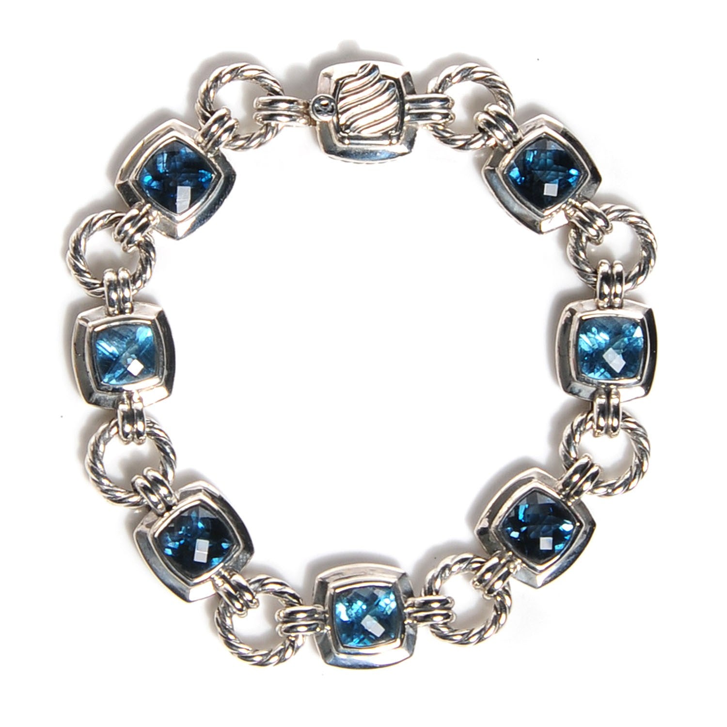 David Yurman Sterling Silver Blue Topaz Renaissance Linked Bracelet 1 of 4