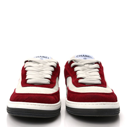 Chanel Suede Kidskin Womens CC Sneakers 39.5 Burgundy White 2 of 8