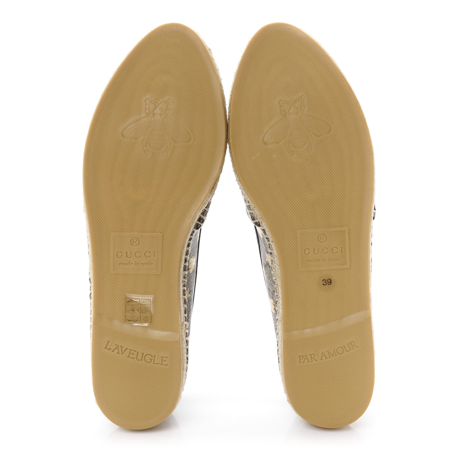 Gucci GG Supreme Monogram Bees Espadrille Flats 39 Beige Ebony Oro Black 6 of 12