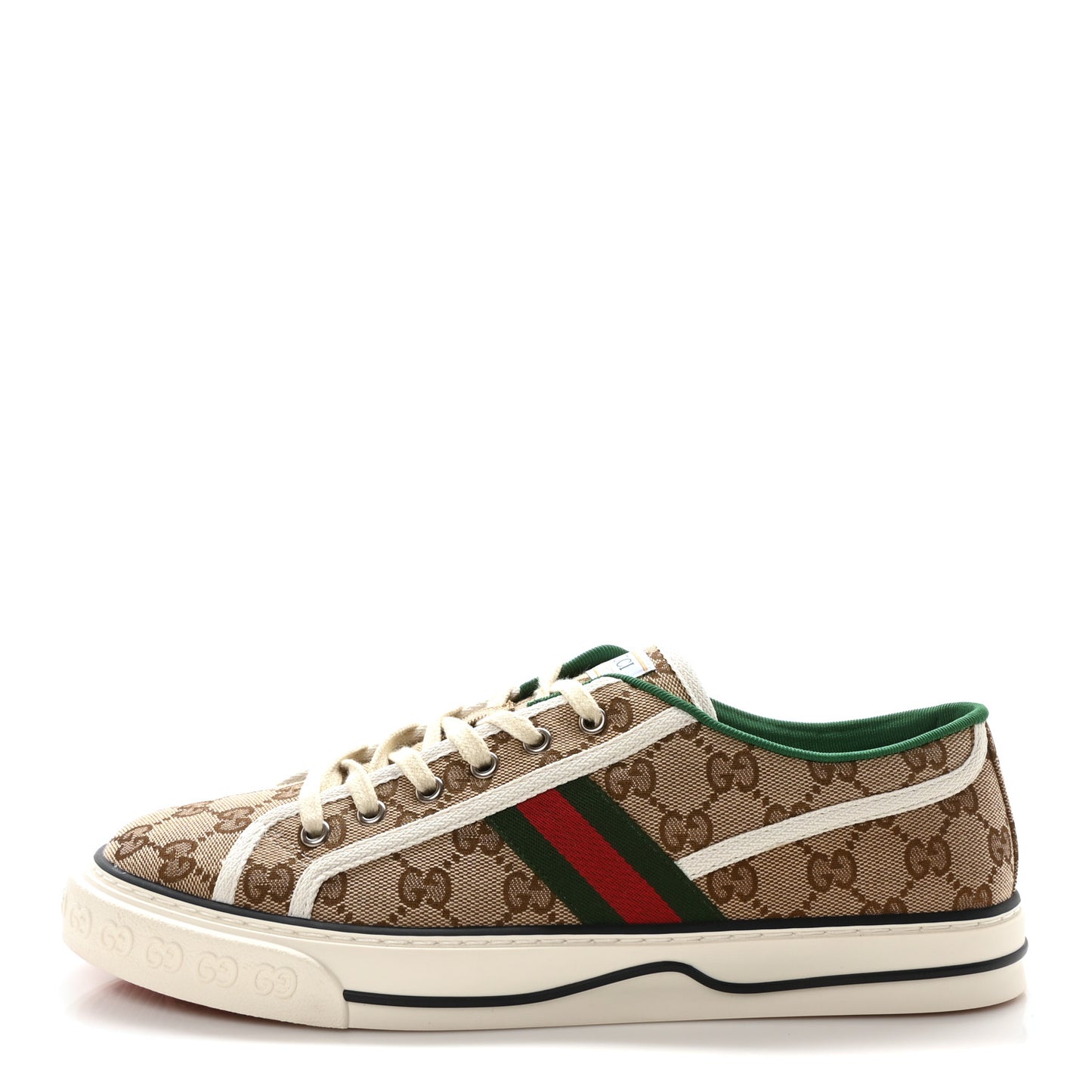 GG Monogram Web Mens 1977 Tennis Sneakers 9 Beige Ebony Mystic White Vert