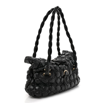 Salvatore Ferragamo Padded Calfskin Embossed Fold Over Shoulder Bag Black 3 of 9
