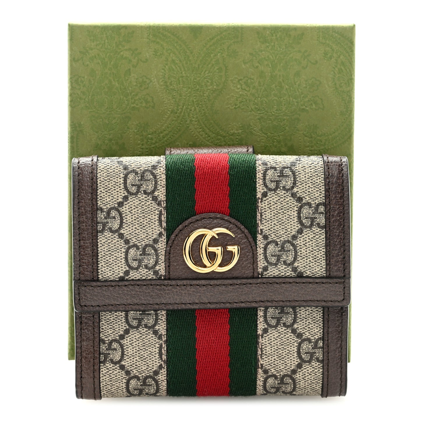 GG Supreme Monogram Web Ophidia French Flap Wallet Beige New Acero