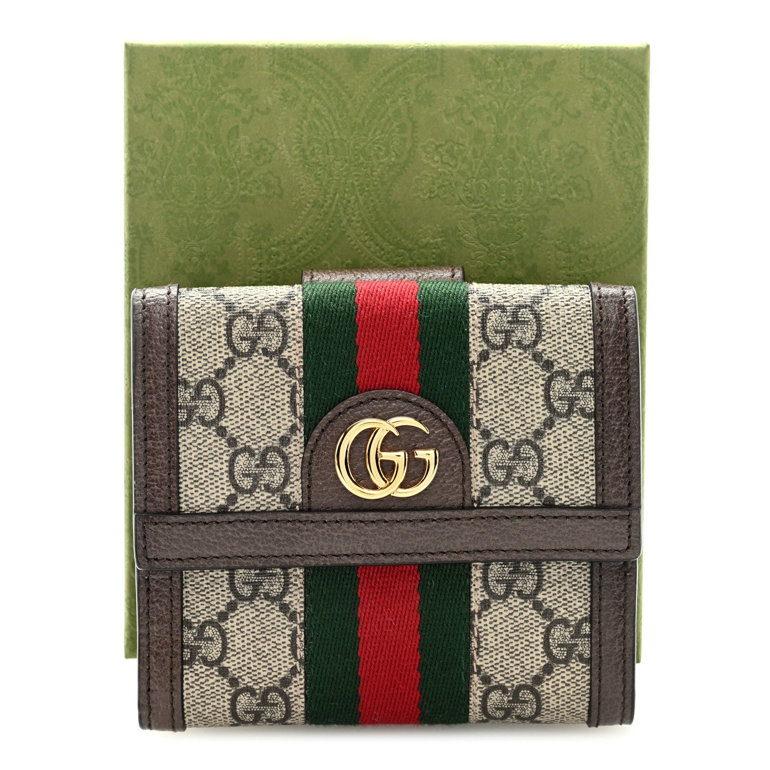Gucci GG Supreme Monogram Web Ophidia French Flap Wallet Beige New Acero 7 of 7