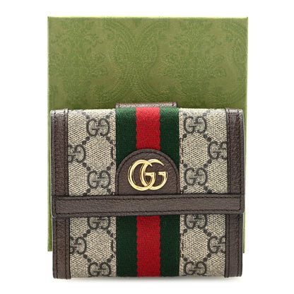 Gucci GG Supreme Monogram Web Ophidia French Flap Wallet Beige New Acero 7 of 7