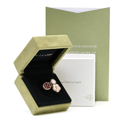 Van Cleef & Arpels 18K Rose Gold Mother of Pearl Carnelian Black Onyx Lucky Spring Between the Finger Ring 49 4.75 6 of 6