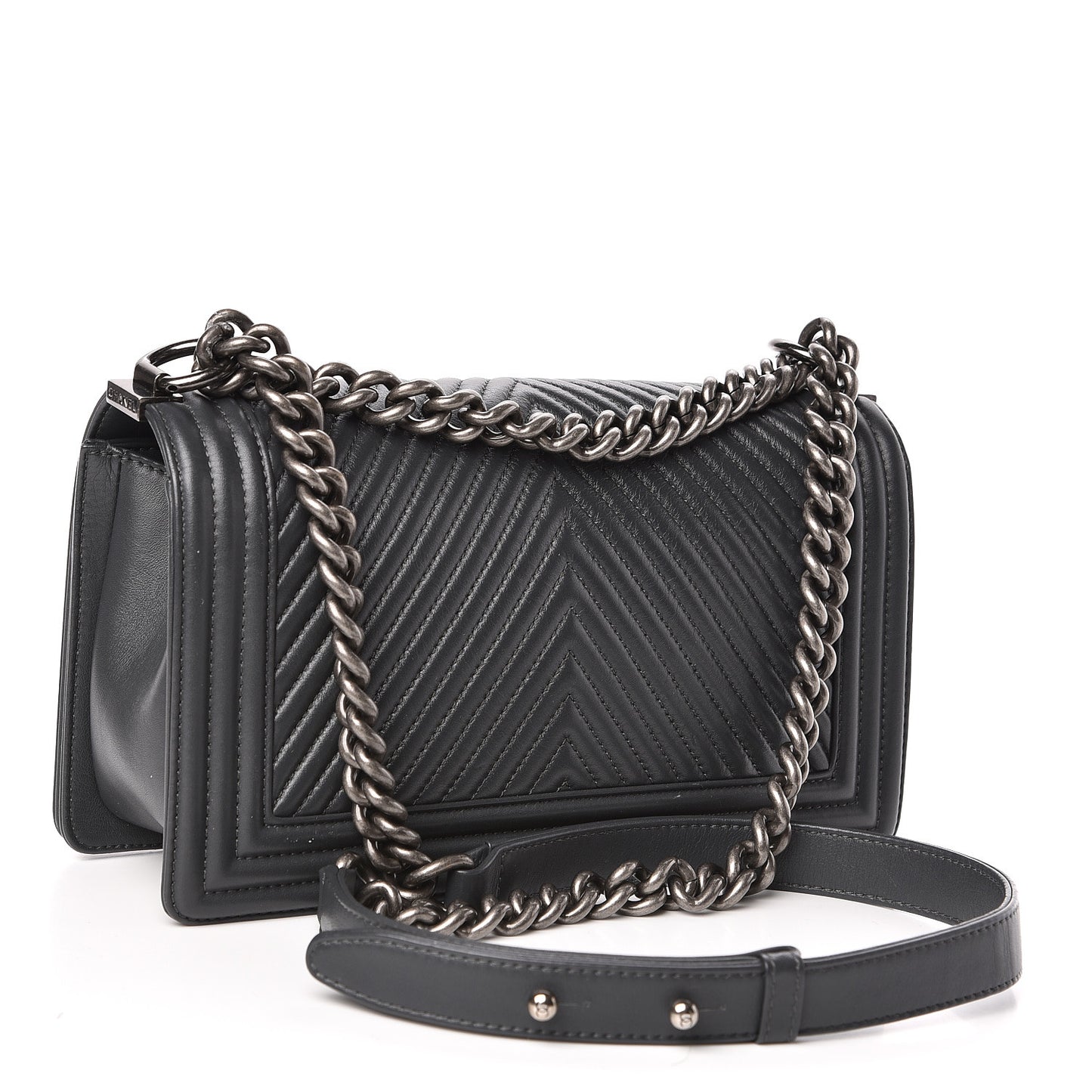 Calfskin Chevron Quilted Medium Boy Flap Grey