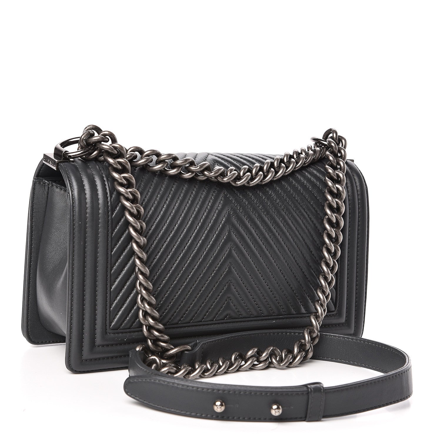 Chanel Calfskin Chevron Quilted Medium Boy Flap Grey 3 of 10
