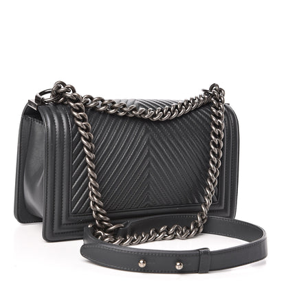 Chanel Calfskin Chevron Quilted Medium Boy Flap Grey 3 of 10