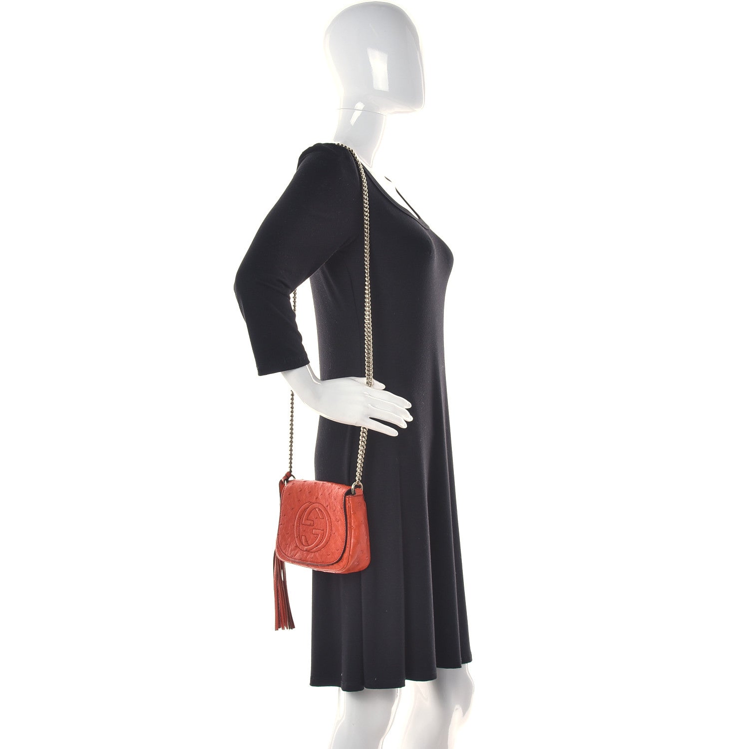 Gucci Ostrich Small Soho Chain Flap Crossbody Golden 2 of 17