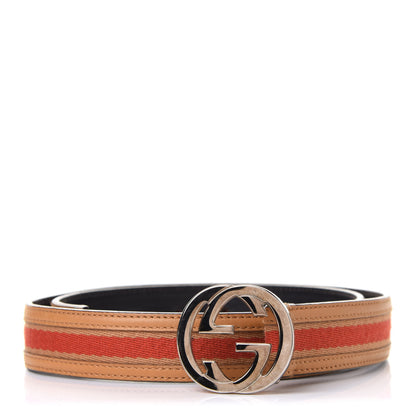 Gucci Calfskin Web Interlocking G Belt 80 32 Beige Red 1 of 4
