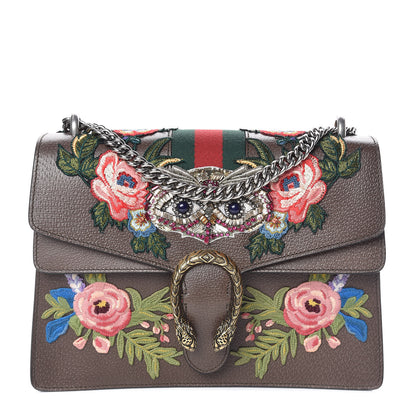 Gucci Calfskin Web Owl Embroidered Medium Dionysus Shoulder Bag New Acero Multicolor 1 of 9