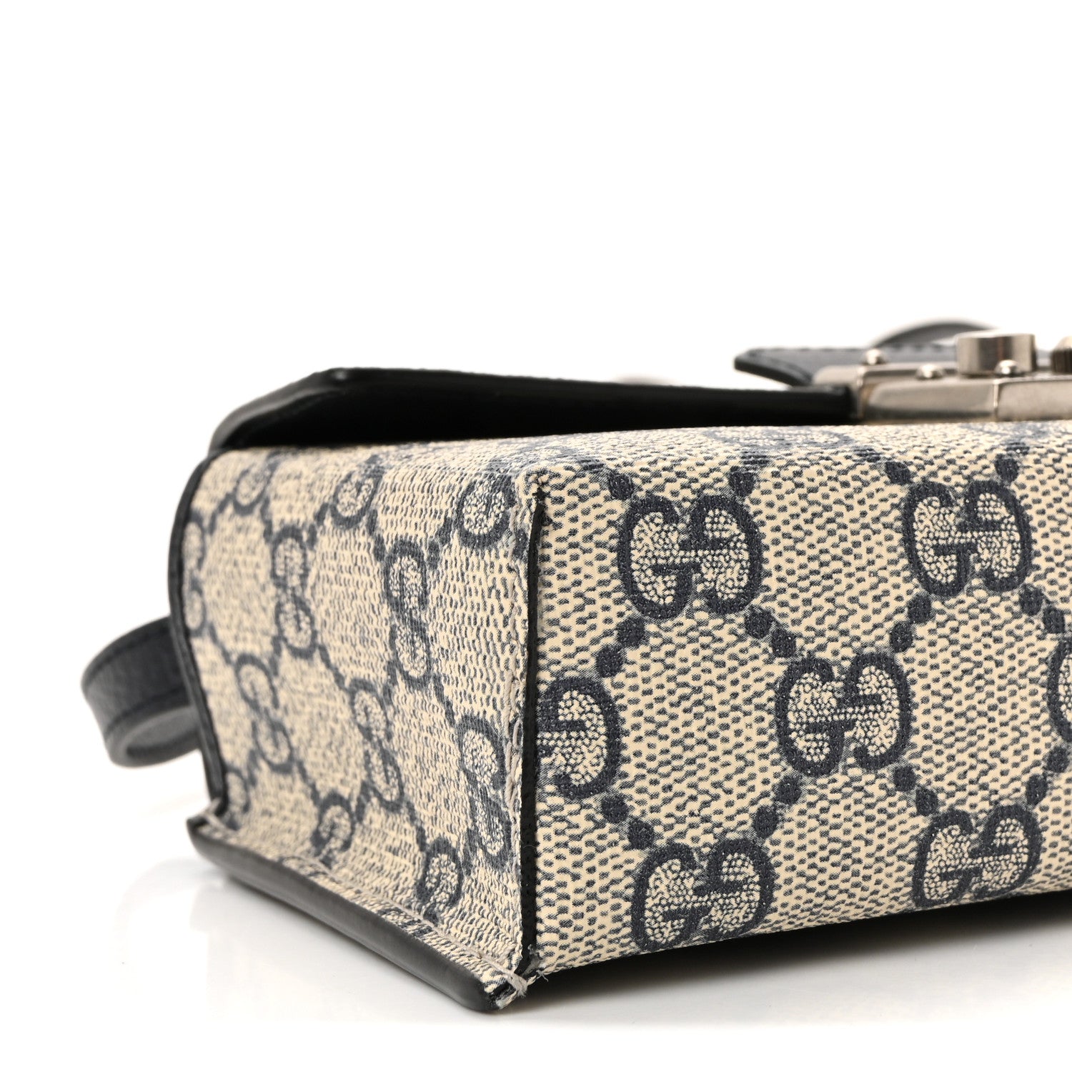 Gucci GG Supreme Monogram Textured Dollar Calfskin Web Mini Padlock Top Handle Shoulder Bag Beige Blue 8 of 9