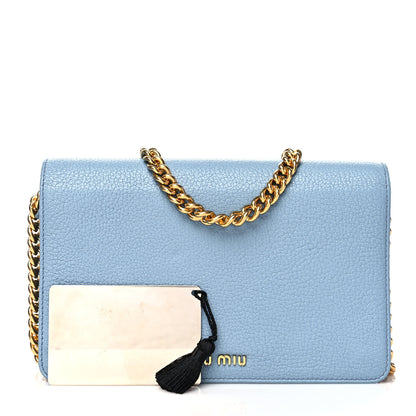 Miu Miu Goatskin Madras Chain Crossbody Light Blue 1 of 8